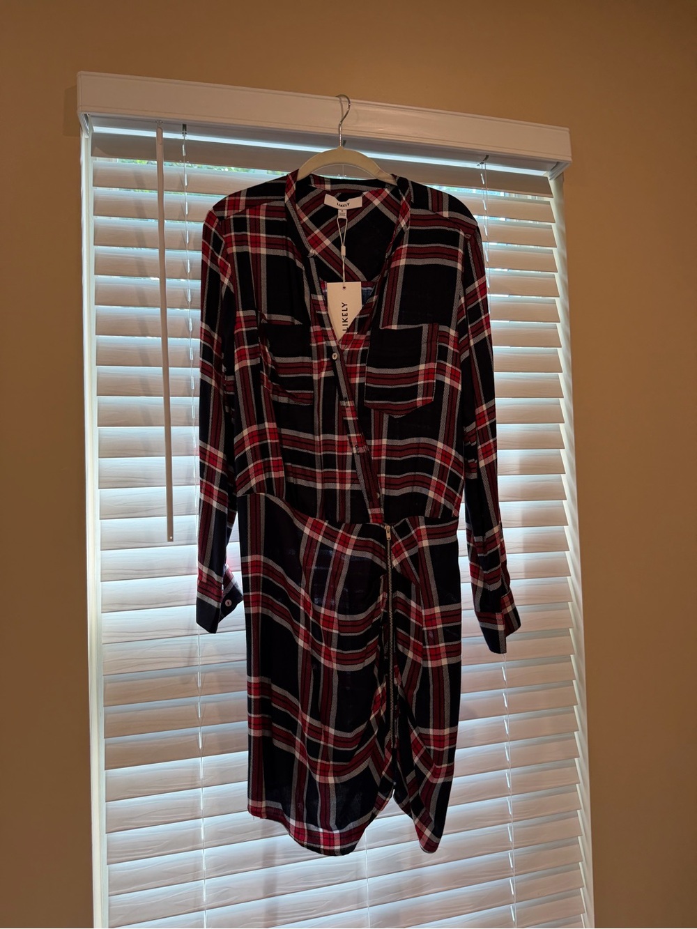 Likely Black and Red Plaid Long-Sleeve Shirt Dress